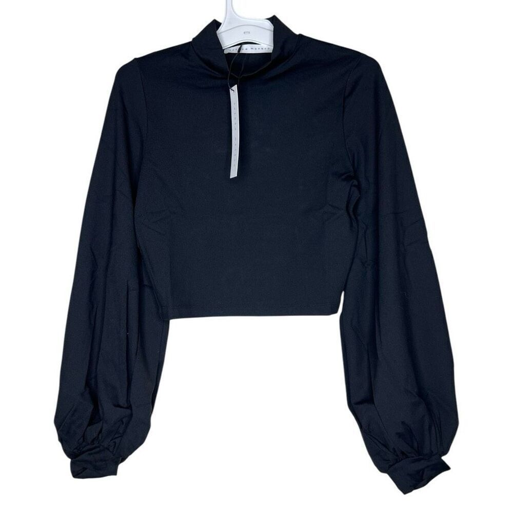 NEW Susana Monaco Mock Gathered Sleeve Top in‎ Black Small
